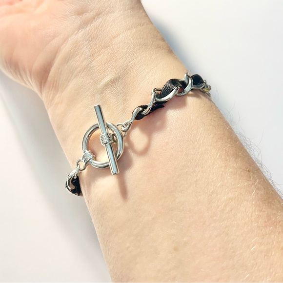 Guess Rhinestone Charm Link Bracelet with Black Band - Picture 5 of 7